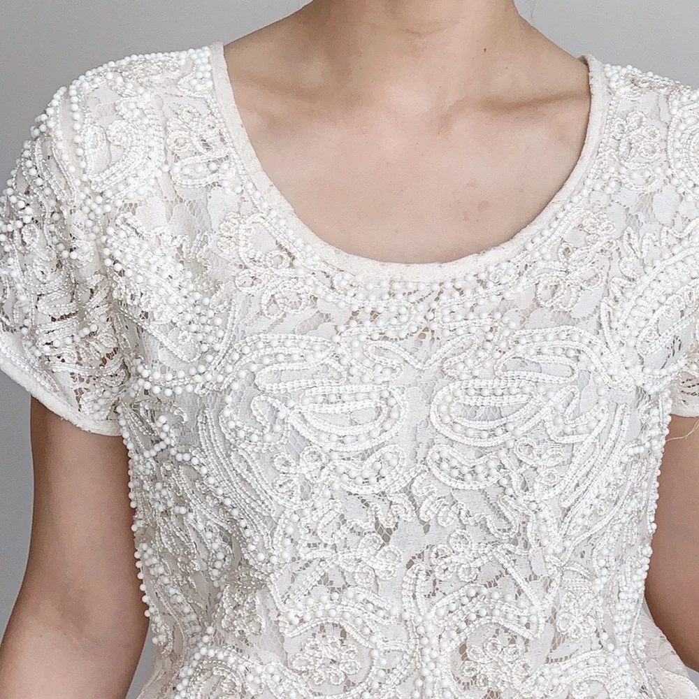 WELL MADE BEADED LACE ROMPER - OFF WHITE BEIGE - Picture 4 of 9